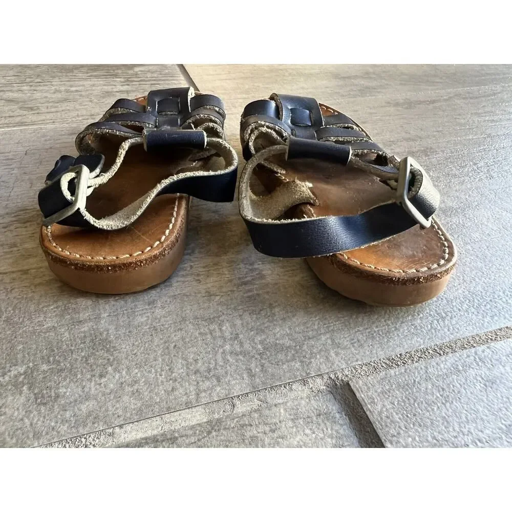 Freshly Picked Toddler Little Girl Maritime Bixby Leather Sandals Blue Size 5